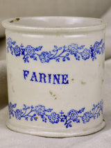 Antique French flour pot with blue flowers