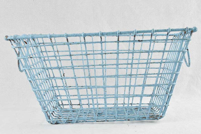 Vintage French Oyster Basket with blue patina 20"