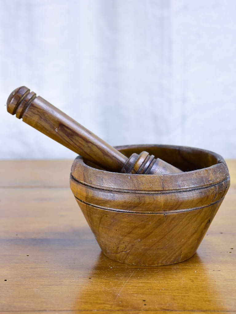 Antique French wooden mortar and pestle
