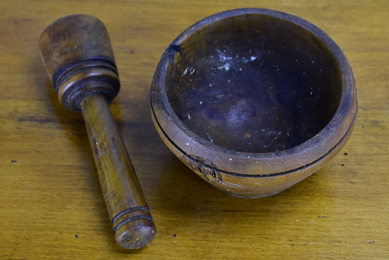 Antique French wooden mortar and pestle
