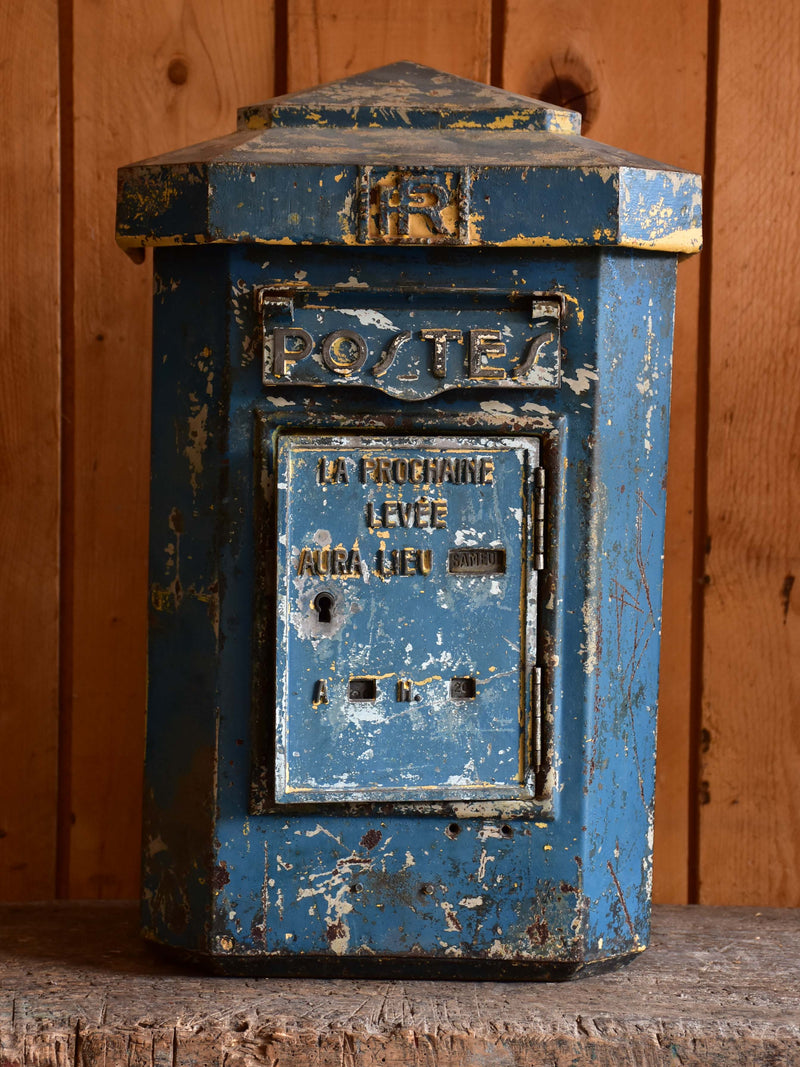 Antique French post box with blue patina