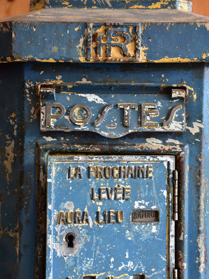 Antique French post box with blue patina