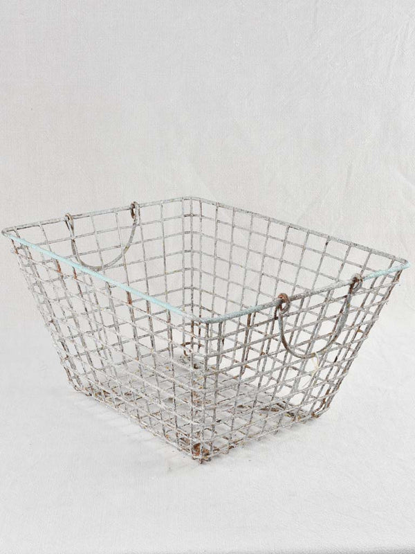 Vintage French Oyster Basket with white patina 20"
