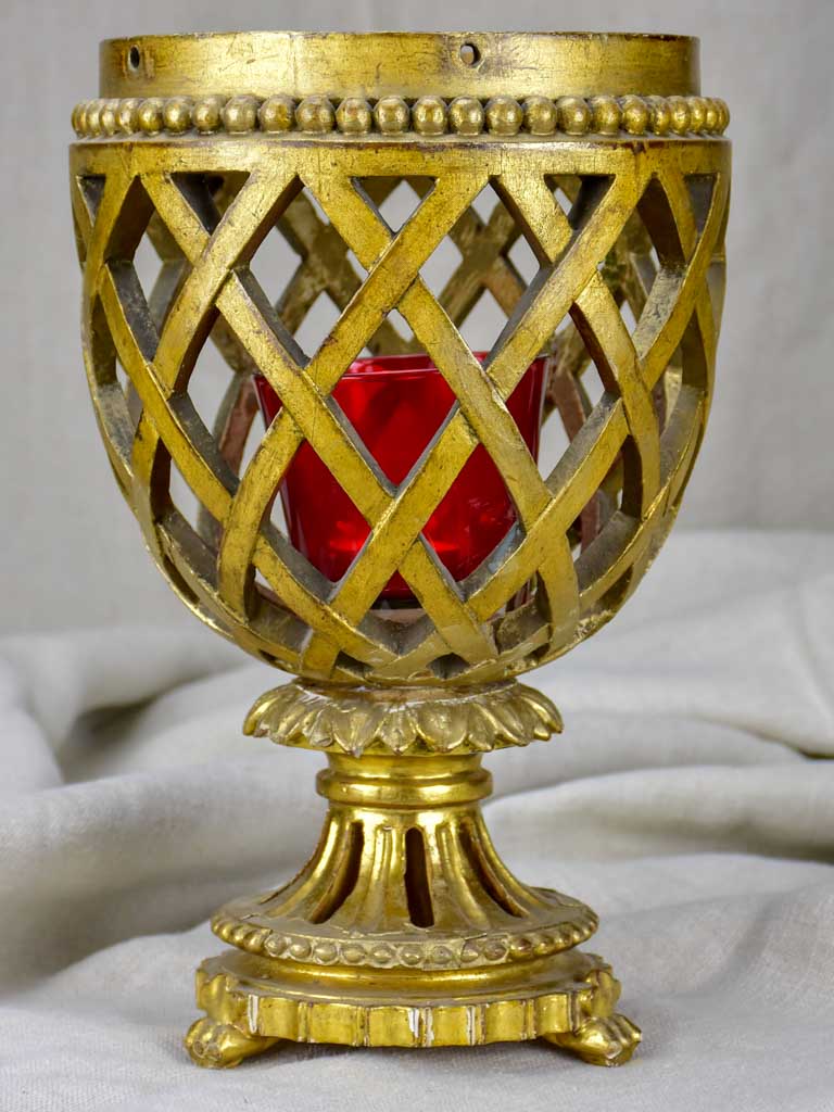 Antique French giltwood lattice cup