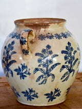 19th century French ironstone blue and white confit pot from Saint-Uze