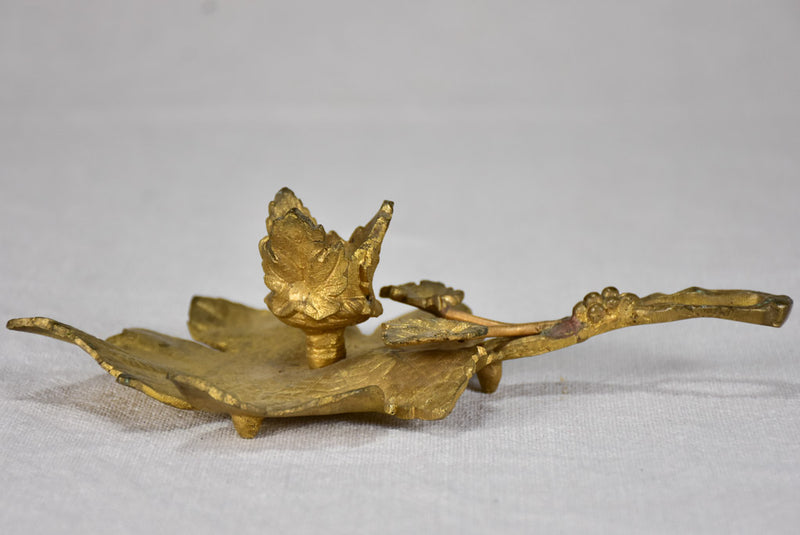 Late 19th-century bronze candleholder in the shape of a vine leaf