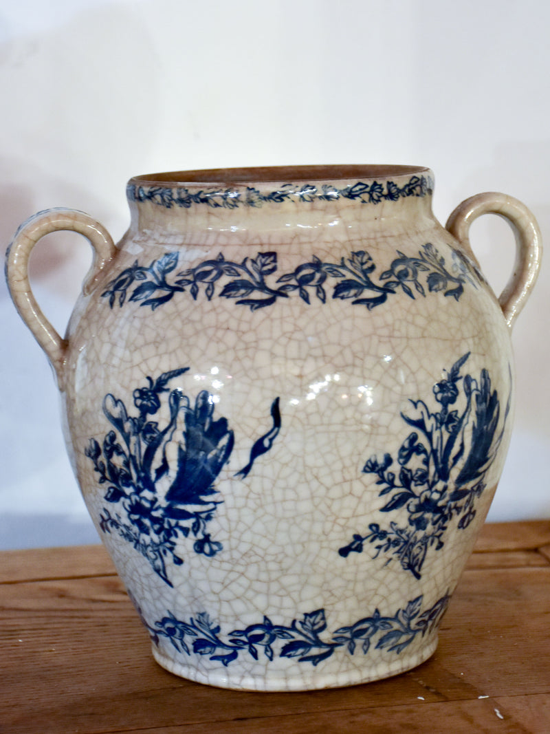 Blue & white 19th century French ironstone confit pot from Saint-Uze