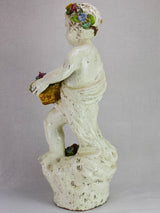 Mid century faience Putto with colorful flowers 26"