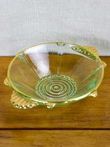 Art Deco Fruit salad serving bowl with eight dishes - green and gold glass