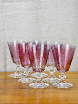 Set of six vintage engraved wine glasses - purple