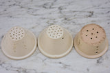 Three white miniature French faience cheese molds