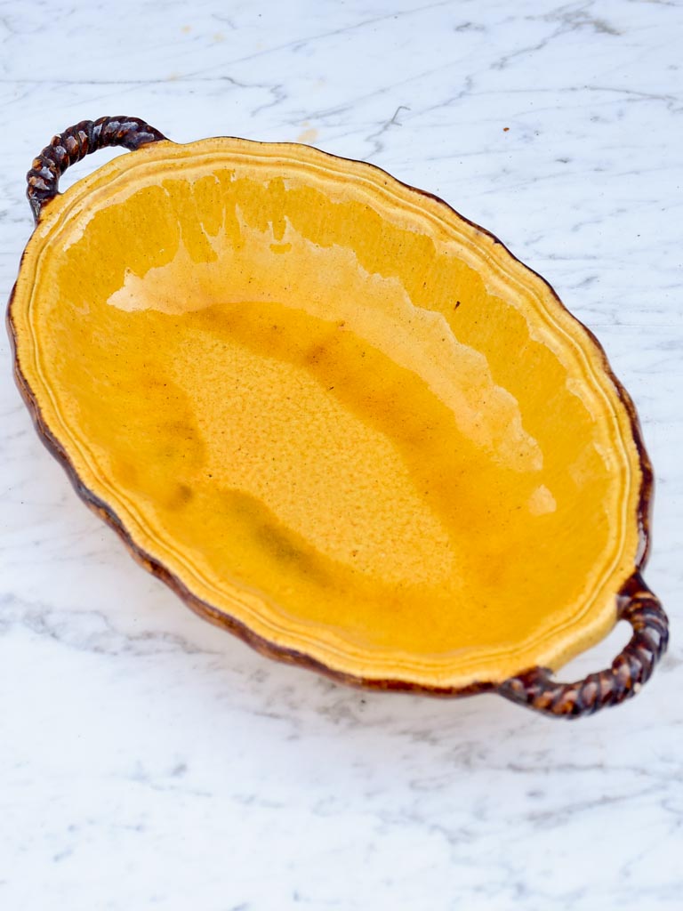 Mid-century yellow / orange French Dieulefit plate with handles
