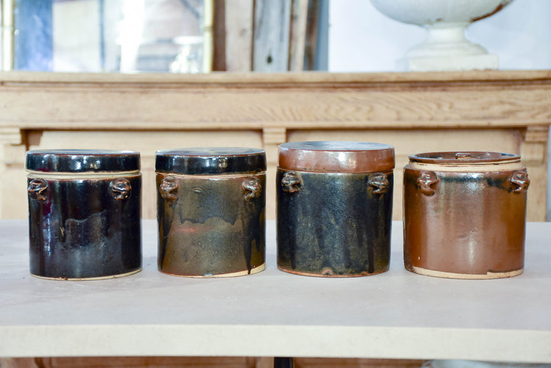 Collection of three double-lid stoneware tea canisters