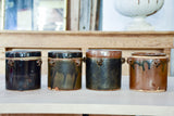 Collection of three double-lid stoneware tea canisters