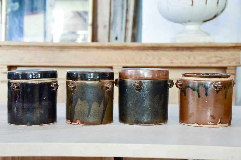 Collection of three double-lid stoneware tea canisters
