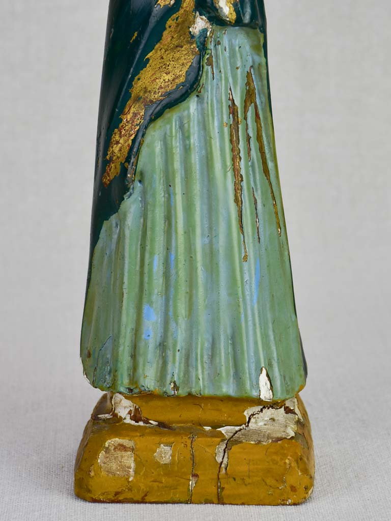 Religious antique Mary statue in green