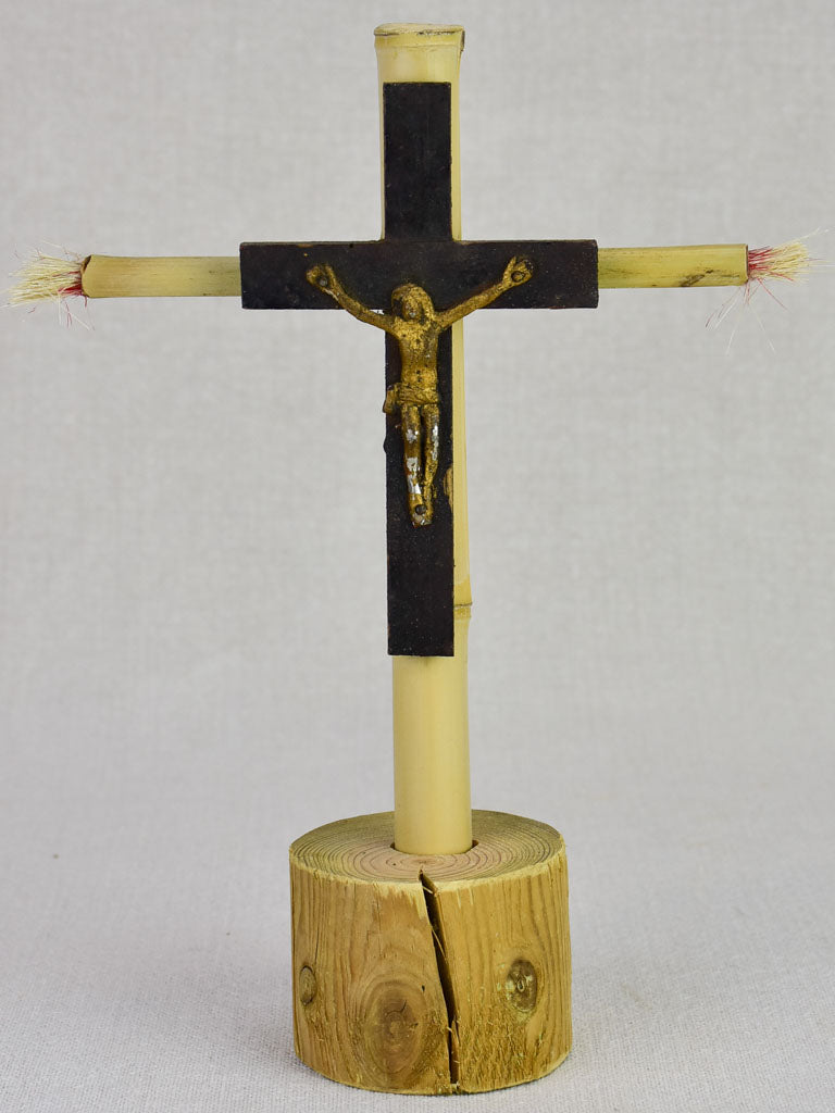 Mid-Century Bamboo-Mounted Jesus Christ Sculpture