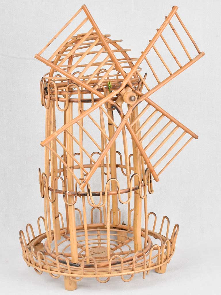 Vintage rattan sculpture of a windmill 26½"