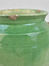 Antique French confit pot with green glaze 7½"