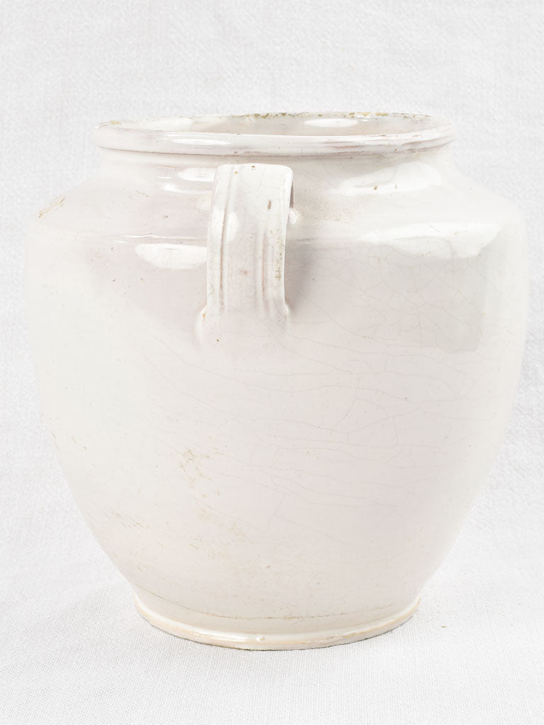 Early 20th century French preserving pot with white glaze 8¾"