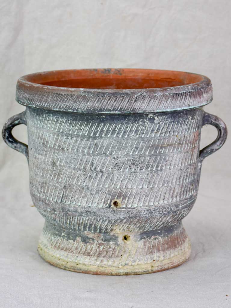 Mid century Castelnaudary style flower pot with two handles