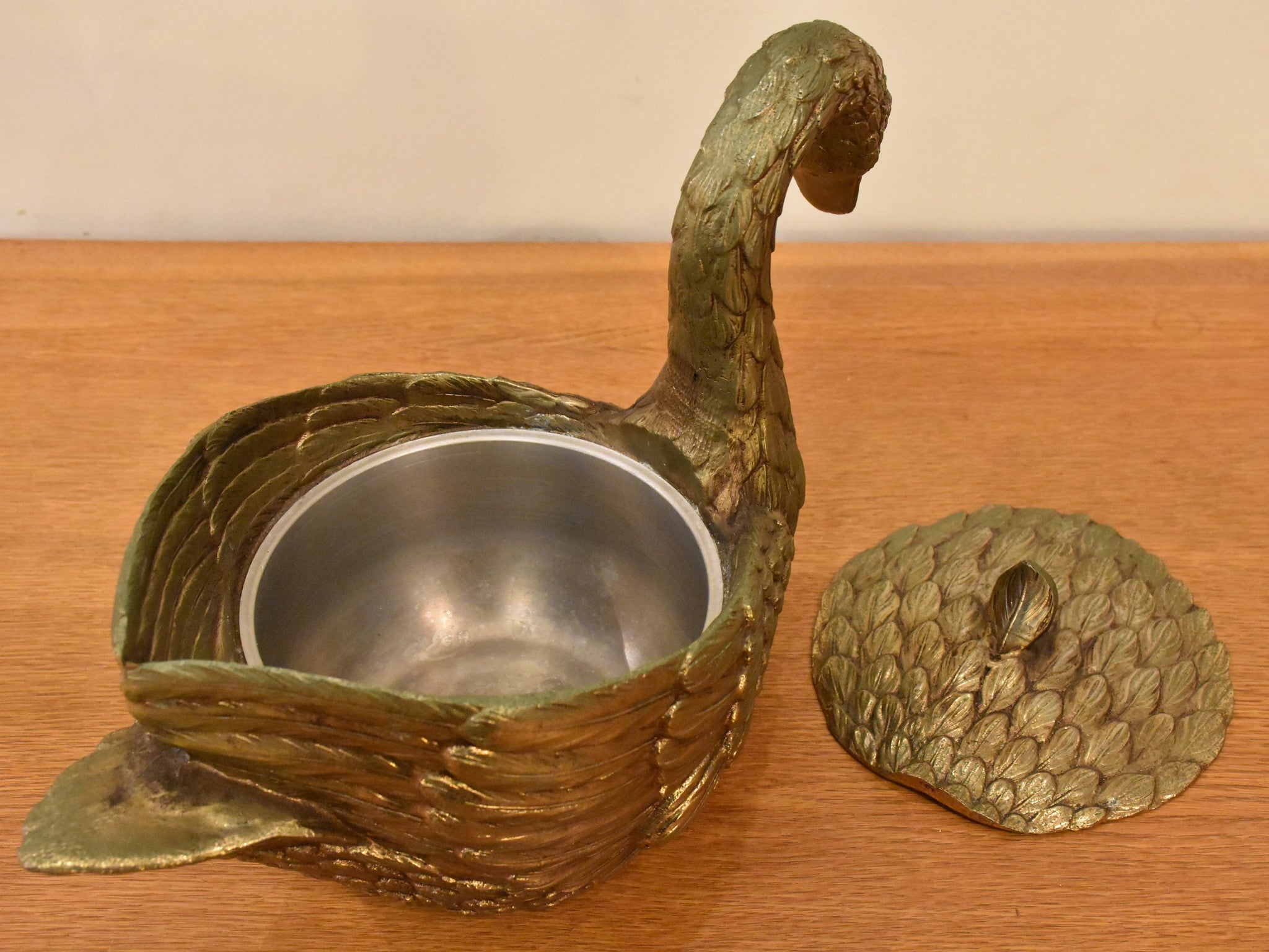 Gold Mauro Manetti Swan ice bucket – 1970’s Florence