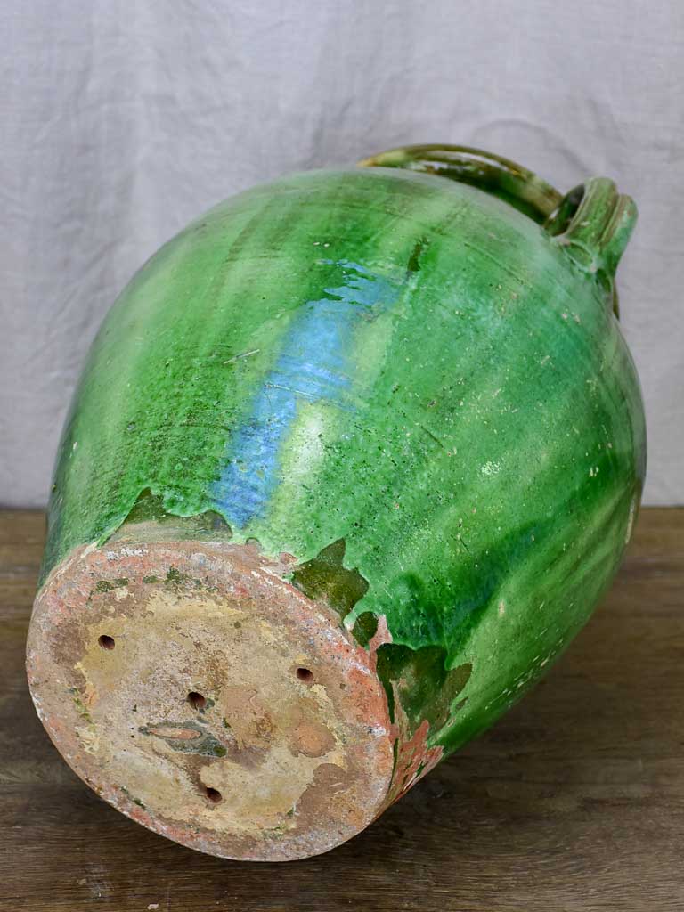 Antique French olive jar with green glaze - Anduze 19"