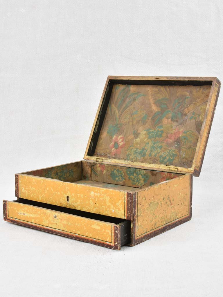 Antique French hand-painted wooden jewelry box