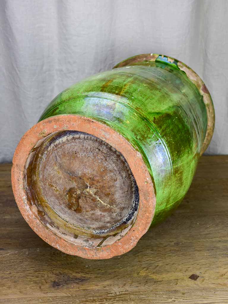 Antique French olive jar with green glaze -Tournac, France 25¼"
