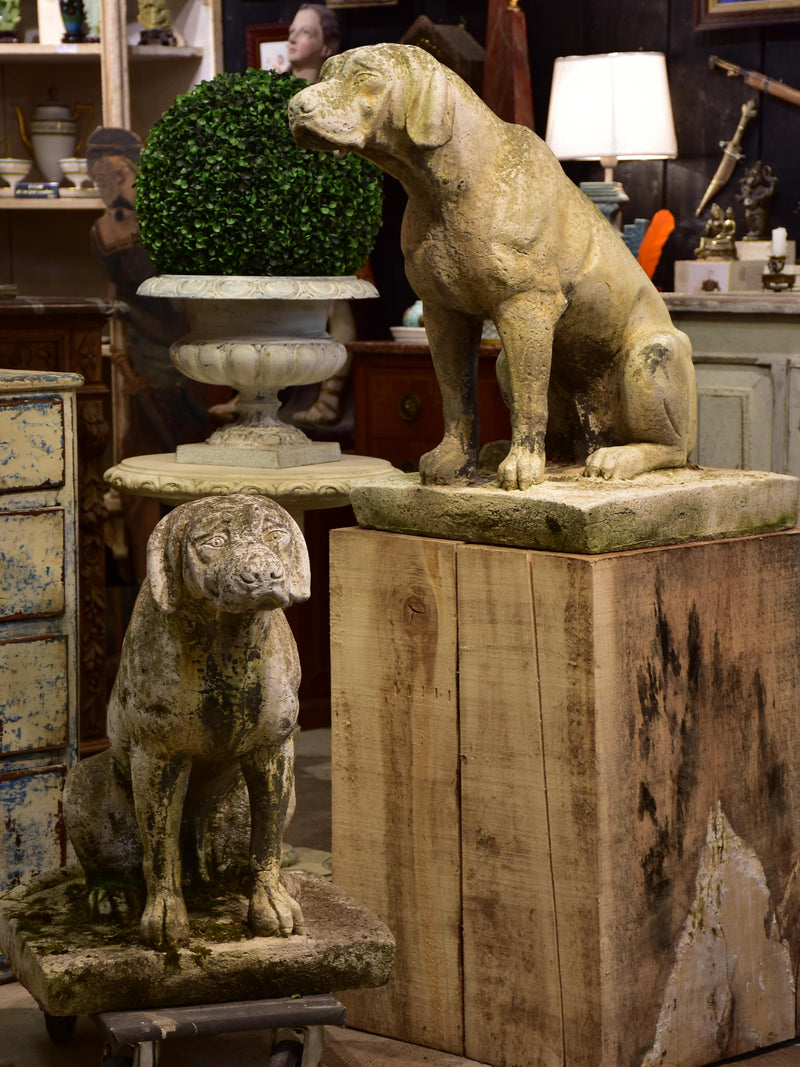 Pair of vintage French garden sculptures - dogs