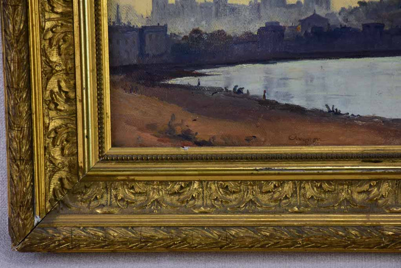 19th Century French painting of Avignon and the Palais des Papes 17¼" x 13"