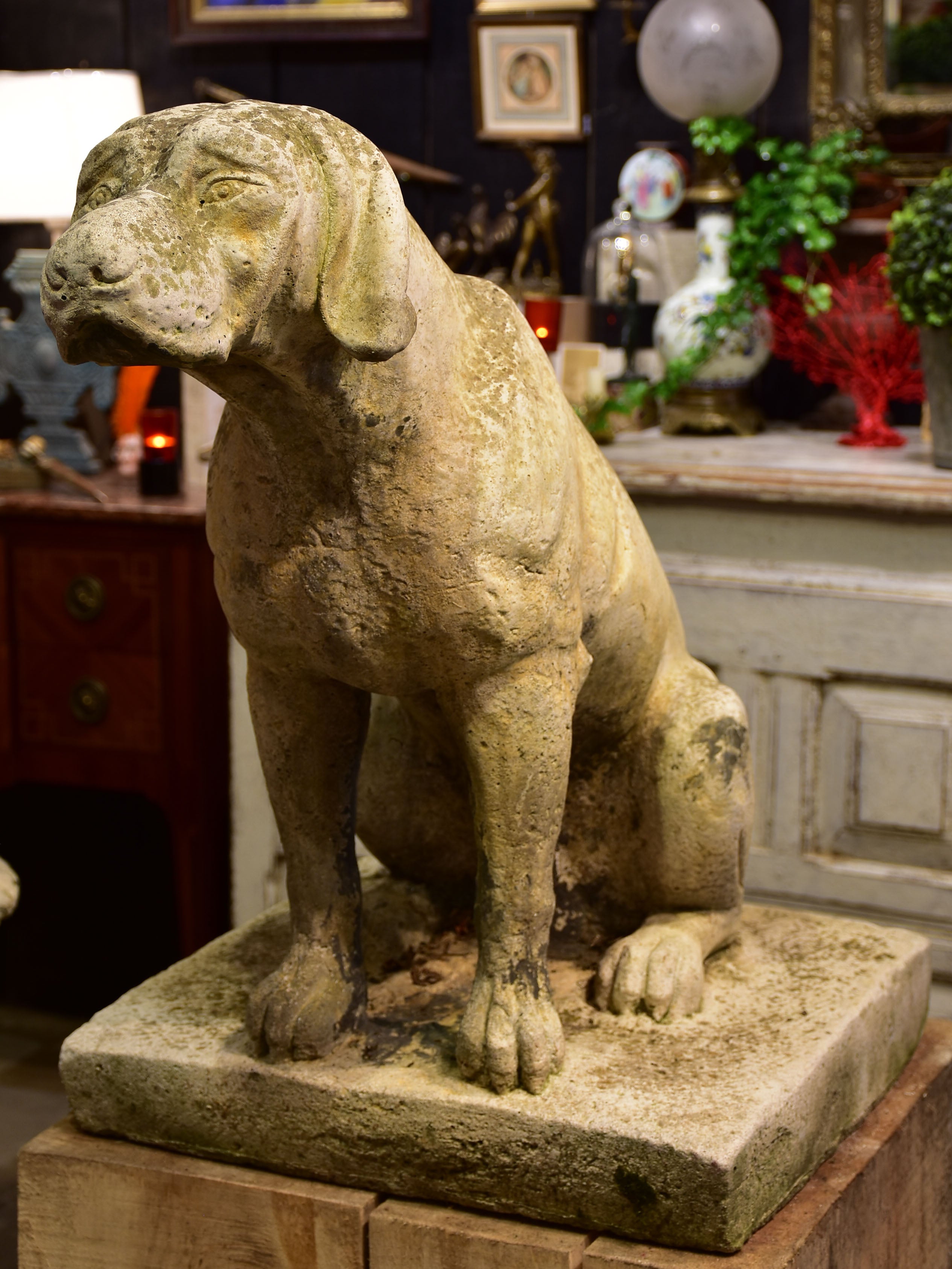 Pair of vintage French garden sculptures - dogs