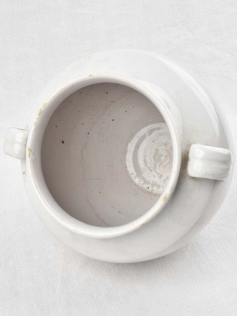 Early 20th century French preserving pot and lid with white glaze 11"