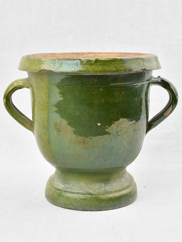 Small 1950's Castelnaudary planter made of terracotta with green glaze 11"