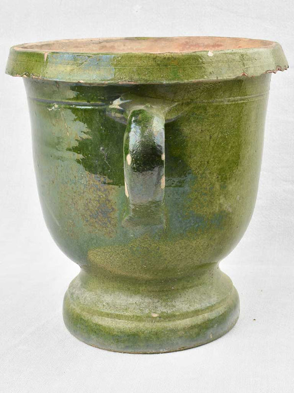 Small 1950's Castelnaudary planter made of terracotta with green glaze 11"