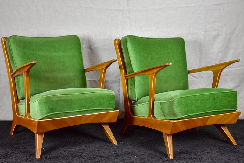 Set of four 1960's Scandinavian armchairs with green velour upholstery