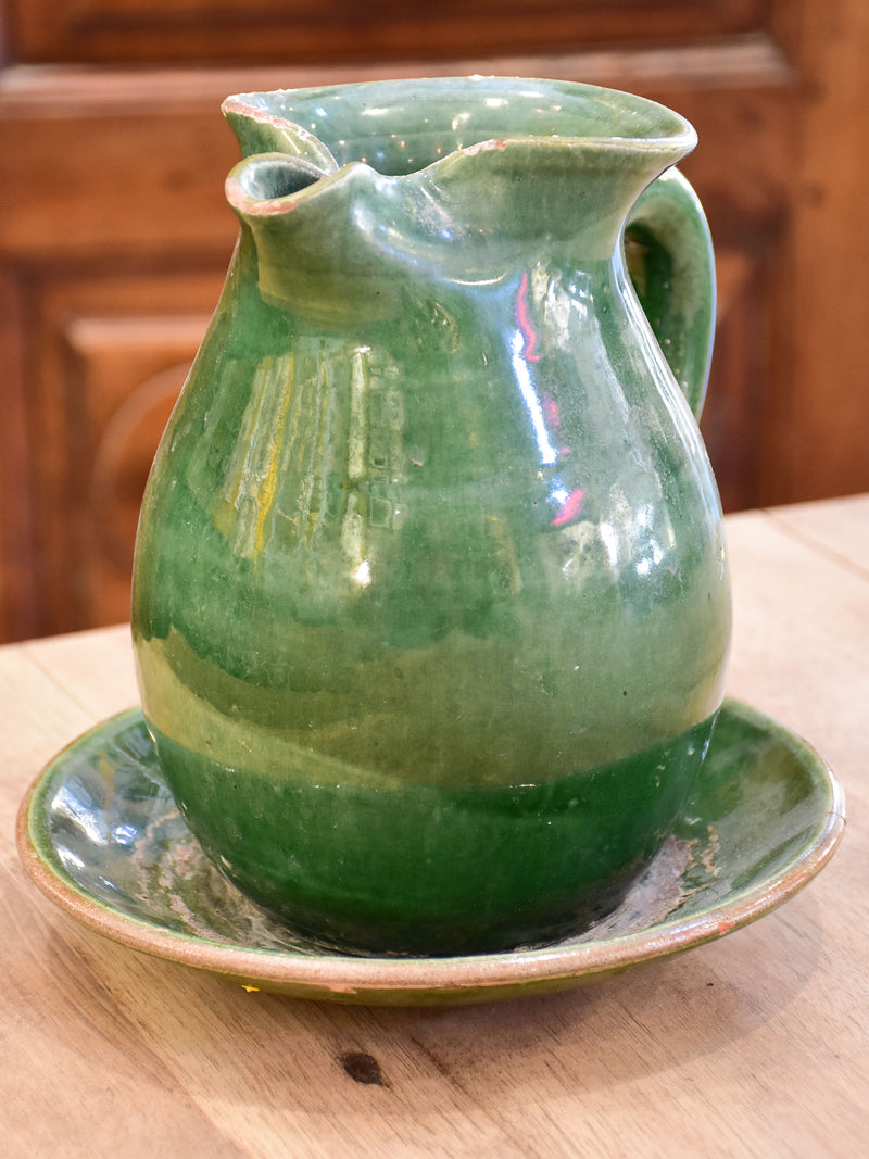 Antique French water jug and dish from Cliousclat, France