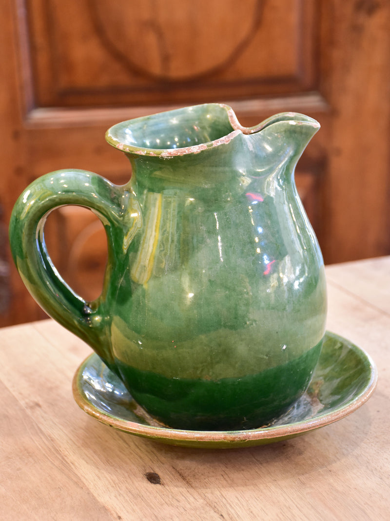Antique French water jug and dish from Cliousclat, France