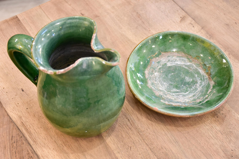 Antique French water jug and dish from Cliousclat, France