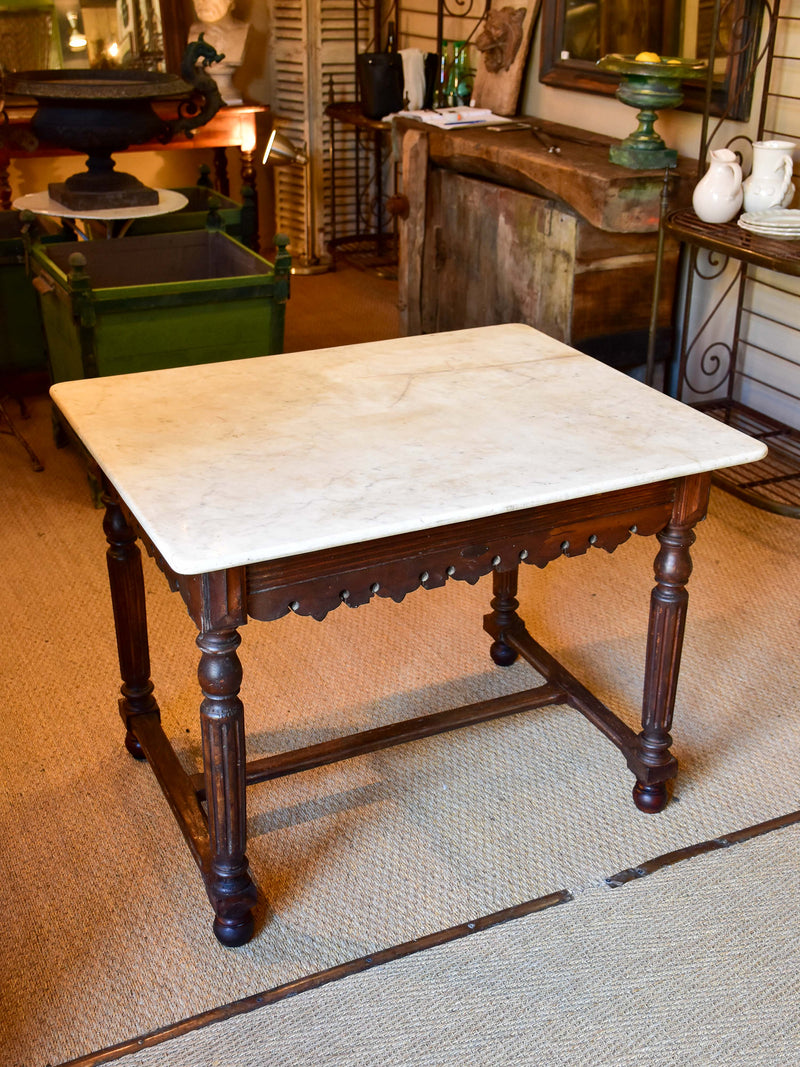 Antique French butcher’s display table with marble top