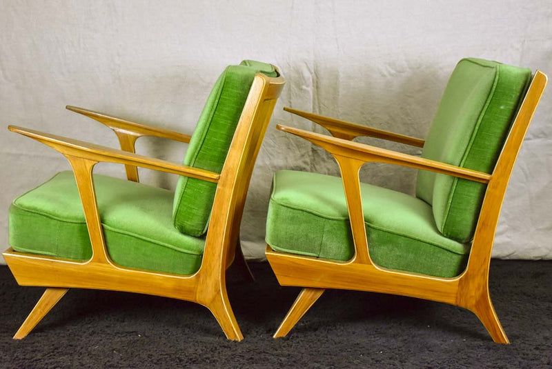 Set of four 1960's Scandinavian armchairs with green velour upholstery