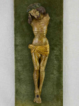 18th Century carved statue of Christ on green velour 21¼" x  8"