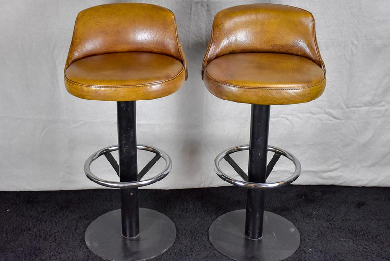 Set of four mid century French leather barstools