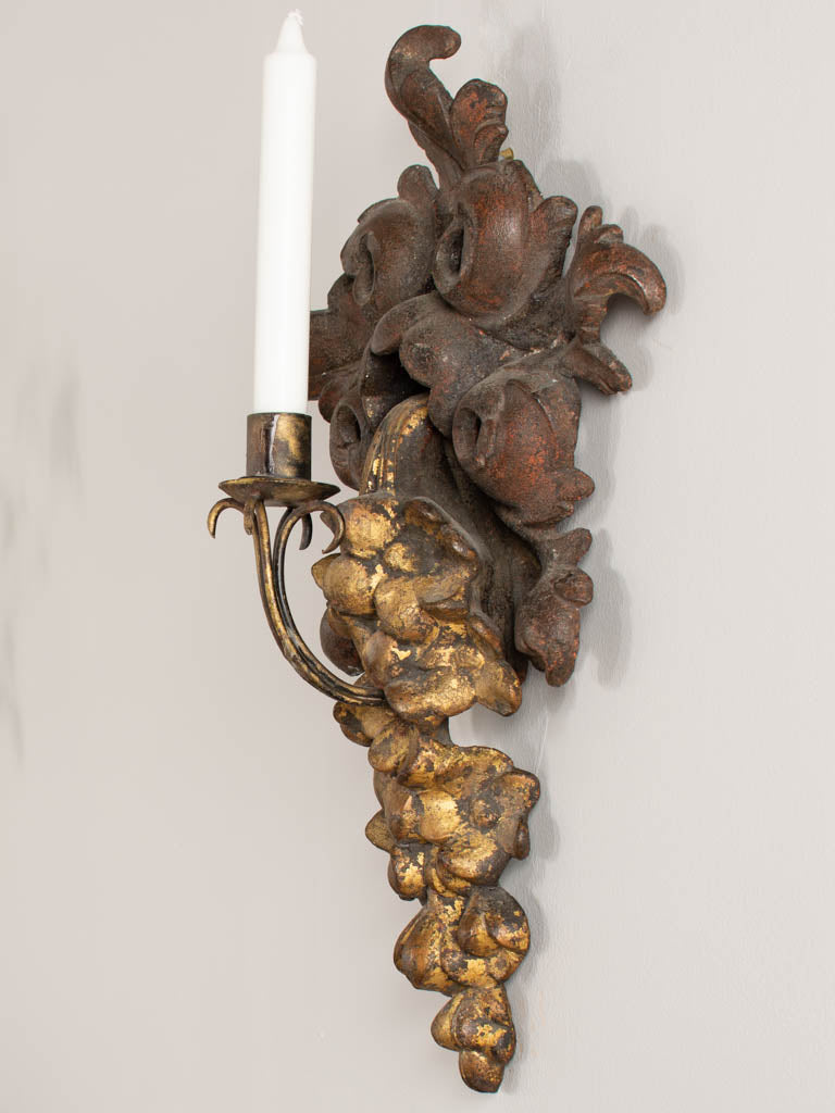 Pair of cast iron candle appliques 17"