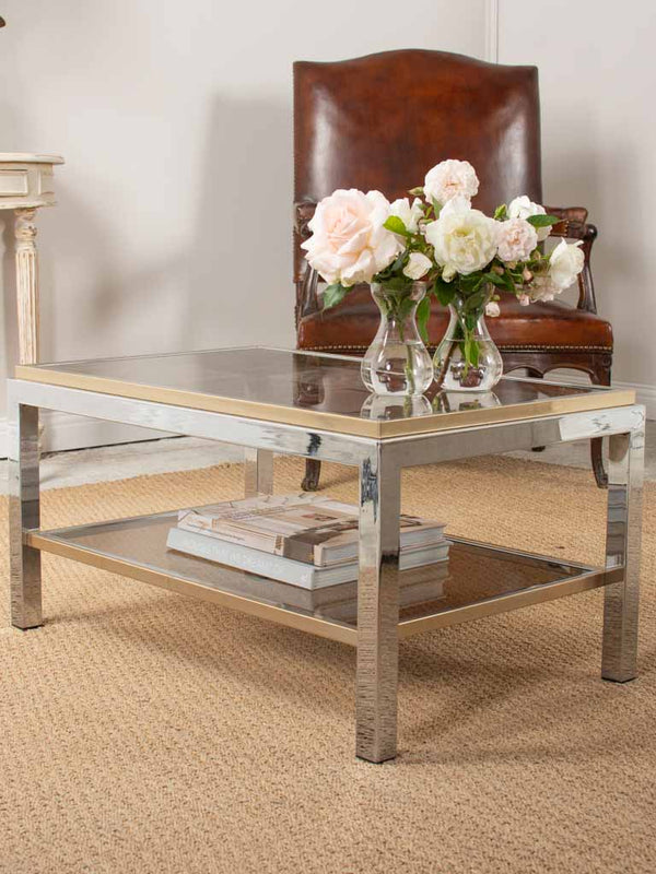 Elegant chrome and brass coffee table
