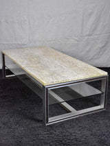 1970's travertine, glass, chrome coffee table - Michel Ducaroy