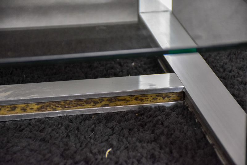1970's travertine, glass, chrome coffee table - Michel Ducaroy
