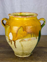 Antique French confit pot with yellow and green glaze 10¾"