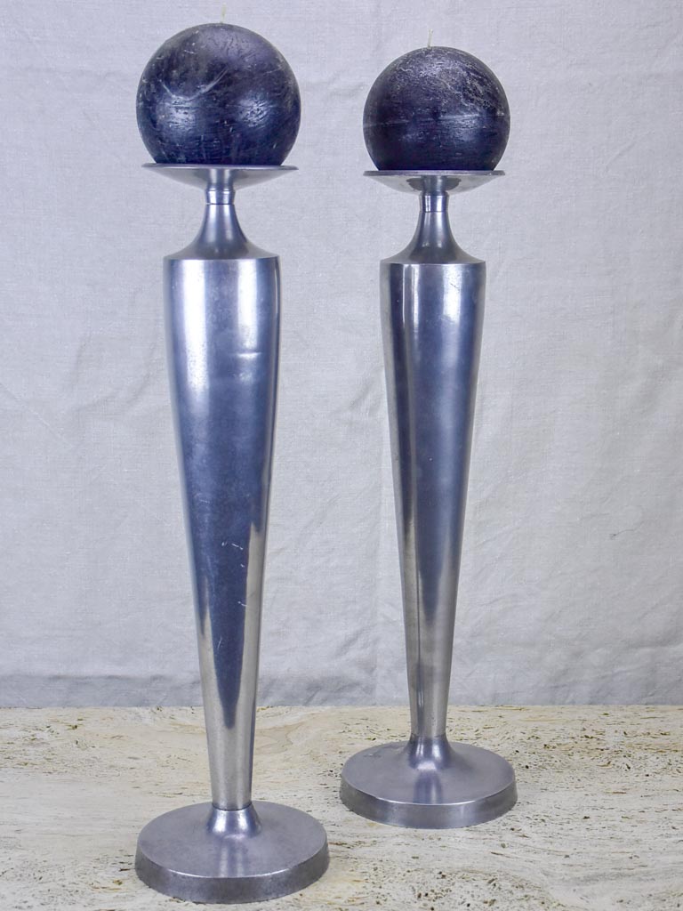 Pair of large vintage candlesticks - aluminium