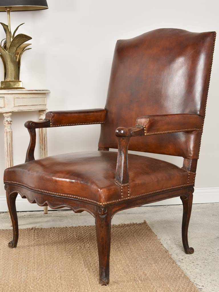 Large early 18th-century leather armchair